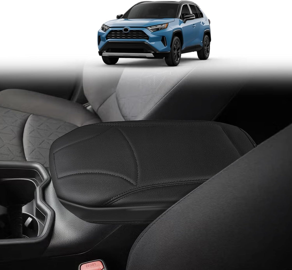 Muslogy Center Console Armrest Cover Compatible with Toyota RAV4 2019-2025 Comfort Armrest Pad Arm Rest Cushion Vegan Leather Protector Regular Thick