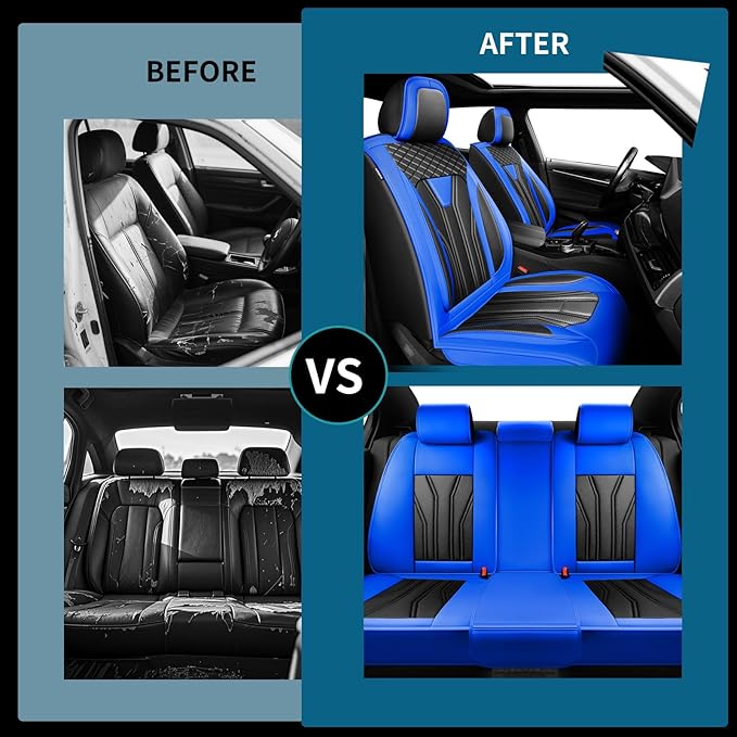 Fit Rogue Car Seat Covers Compatible with Nissan Rogue 2011-2025 2026 - Full Set Premium Leather， Waterproof Breathable， All-Weather Seat Cushion Protecto&Airbag Compatible （Blue & Black