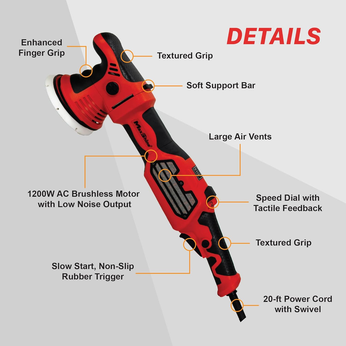 Maxshine 8mm Throw, 5" Plate Brushless MB8 Pro Dual Action Polisher, Car Detailing - Powerful 1200W, 5/16"-24 Thread - Auto Detailing Tool for Paint Protection
