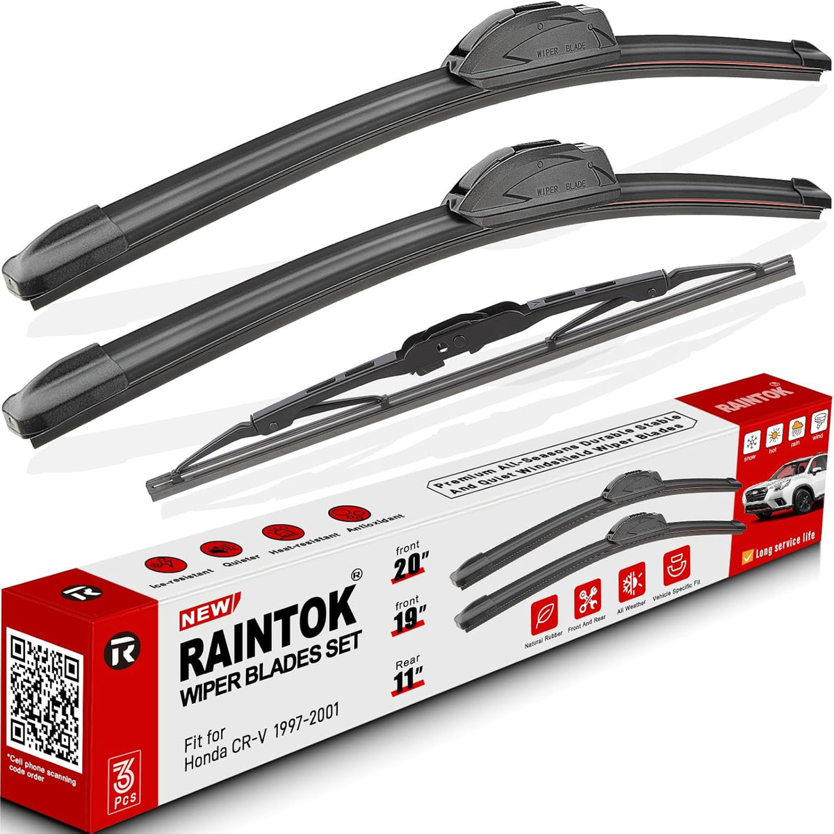 Windshield Wiper Blades Replacement for Honda CRV CR-V 1997 1998 1999 2000 2001 Original Factory Quality Front Rear Wipers Blade Set for My Car - 20" 19" 11" (Pack of 3)