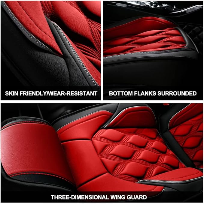 AOMSAZTO Car Seat Covers,2 Front Seats Custom Fit for Honda Pilot 2005-2016,Leather Carseat Automotive Cushion Covers Seat Protector,Airbag Compatible Waterproof Black&Red