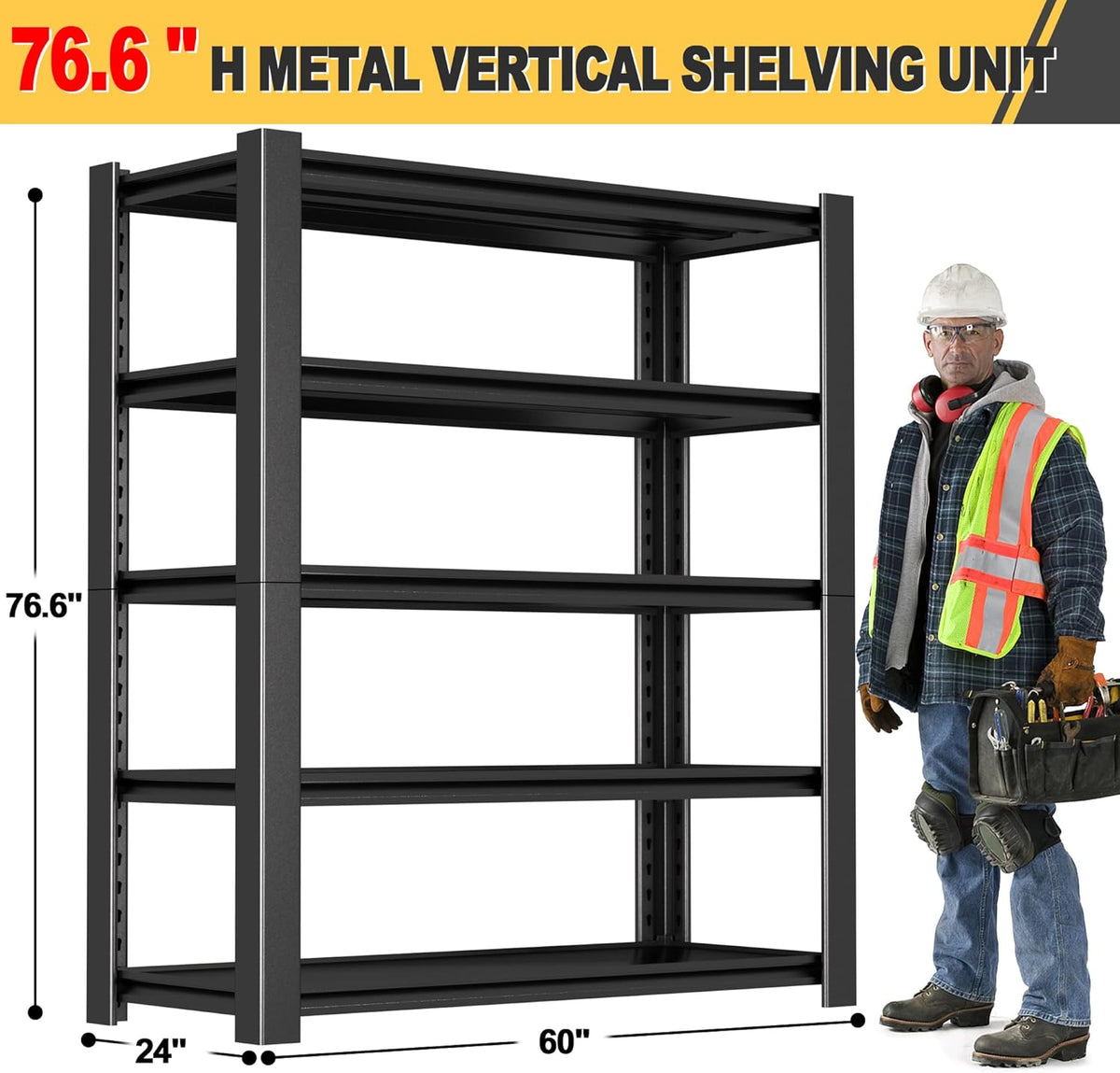 76" H x 60" W x 24" D 5-Tier Heavy Duty Garage Shelving Unit, 3000 LBS Capacity Metal Storage Rack,Adjustable Steel Shelves for Garage, Warehouse, Basement, Pantry, Workshop.4 Pack