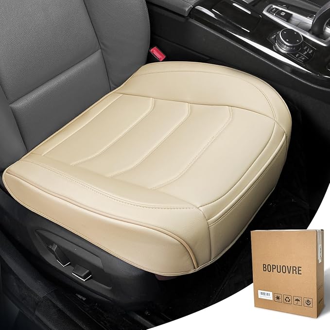 Car Seat Cover for Luxury & Comfort - PU Leather, Anti-Slip, Full Wrap Protection with Storage Pocket for Bottom Cushion - Universal Fit for 95% of Vehicles （Yellowish-White,1 Piece