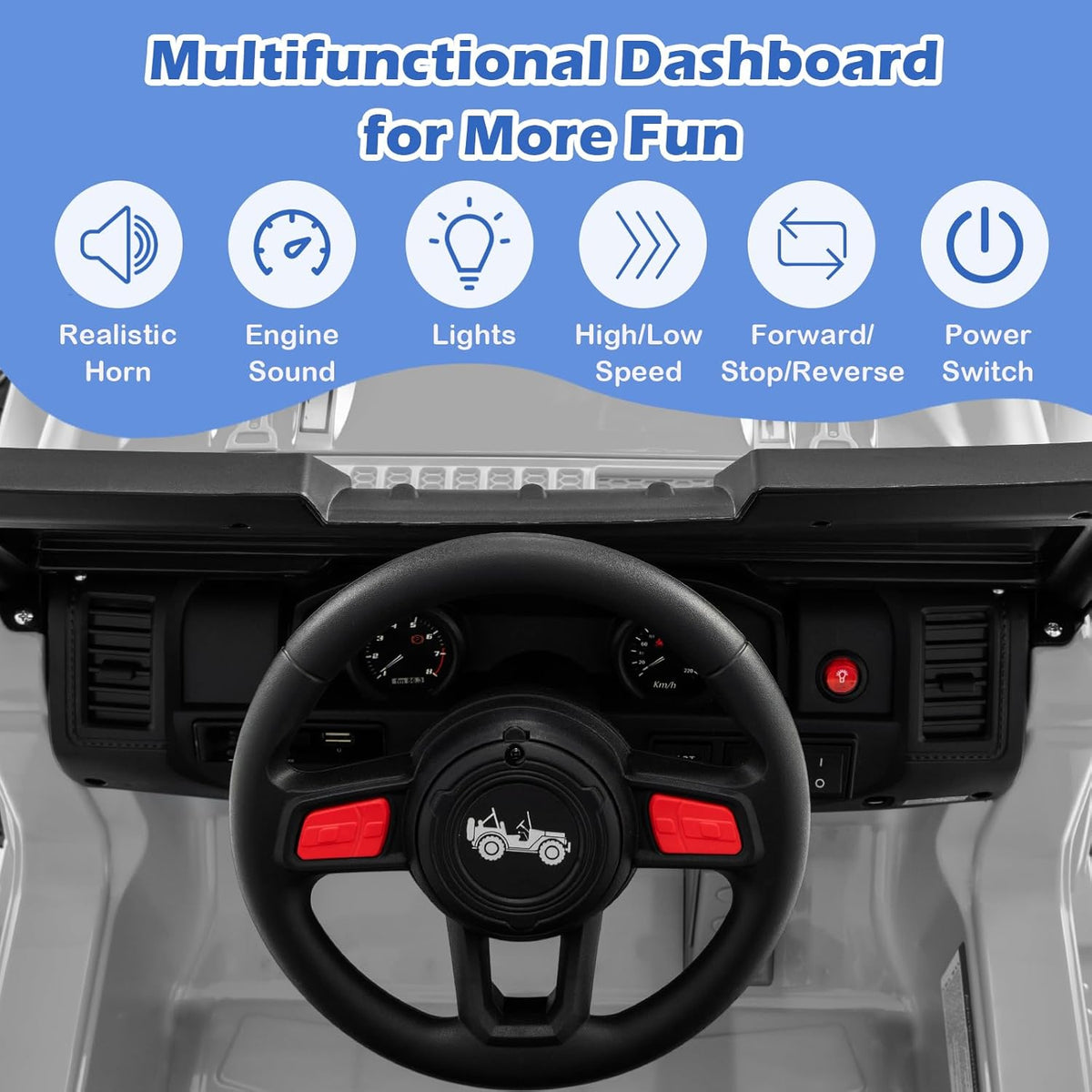 INFANS Kids Ride on Car Truck with 2.4G Remote Control, 12V Battery Powered Electric Cars for Kids w/3 Speeds, Battery Display, LED Lights, Safety Belt, Music & Horn, Bluetooth/FM/USB (Gray)