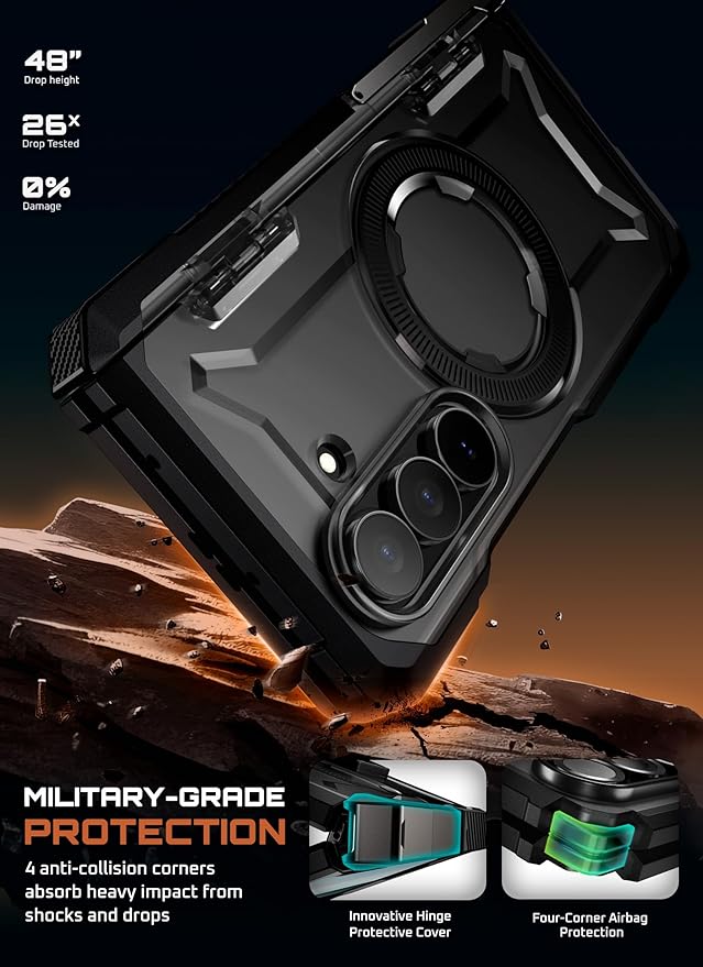 SUPCASE for Samsung Galaxy Z Fold 7 Case with Kickstand (UB Grip), [Compatible with MagSafe] [Built-in Tempered Glass Screen Protector] [Hinge Coverage] Military-Grade Protection Phone Case, Black