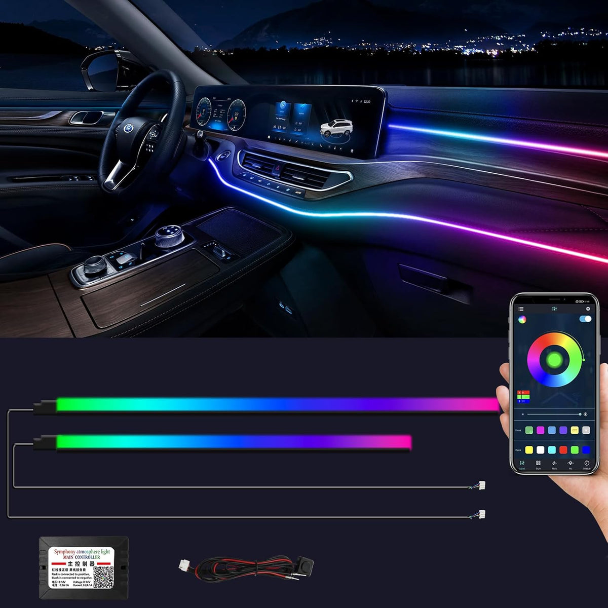 Dreamcolor Acrylic Interior Car Lights, WEBUPAR Car Accessories 2 in 1 Car LED Strip Lights with APP Control and 213 Modes, Car Center Console Fiber Optic Lights, RGB Neon Car Lighting