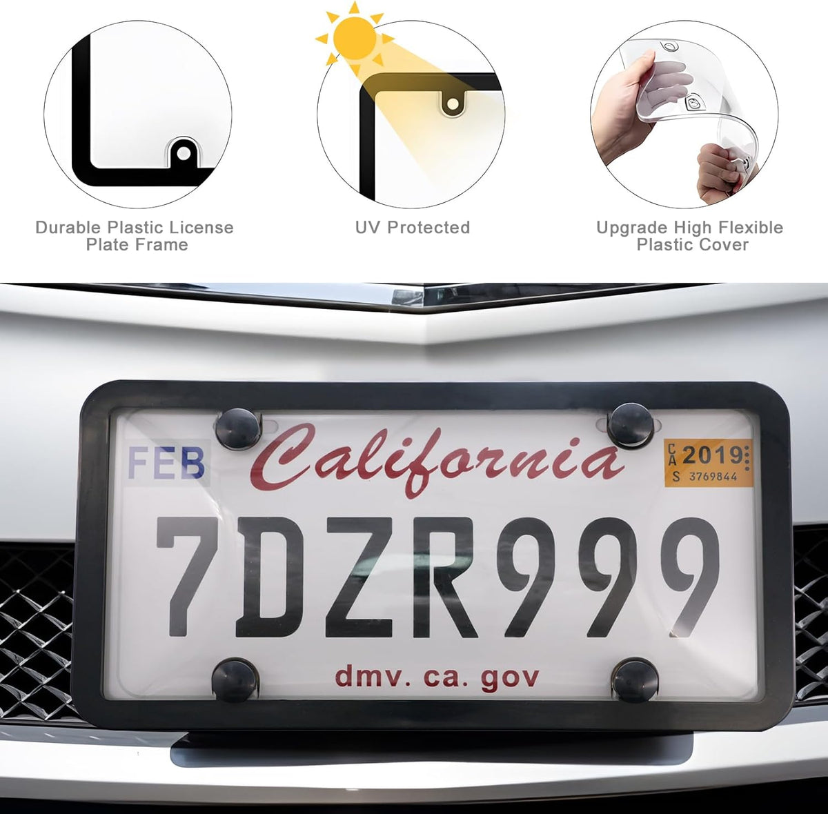 Transparent License Plate Cover and Frames, 2Pack Grey Clear Front and Rear License Plate Holder with Screws & Caps, Unbreakable Car Licence Plate Frame, Universal Fit for Most US Plates
