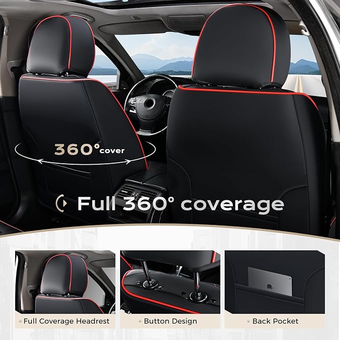 Coverado Car Seat Covers Full Set, Seat Covers for Cars, Front Seat Covers and Back Seat Cover Waterproof Leather Automotive Seat Cover, Universal Car Interior Protectors Cushion for Most Cars