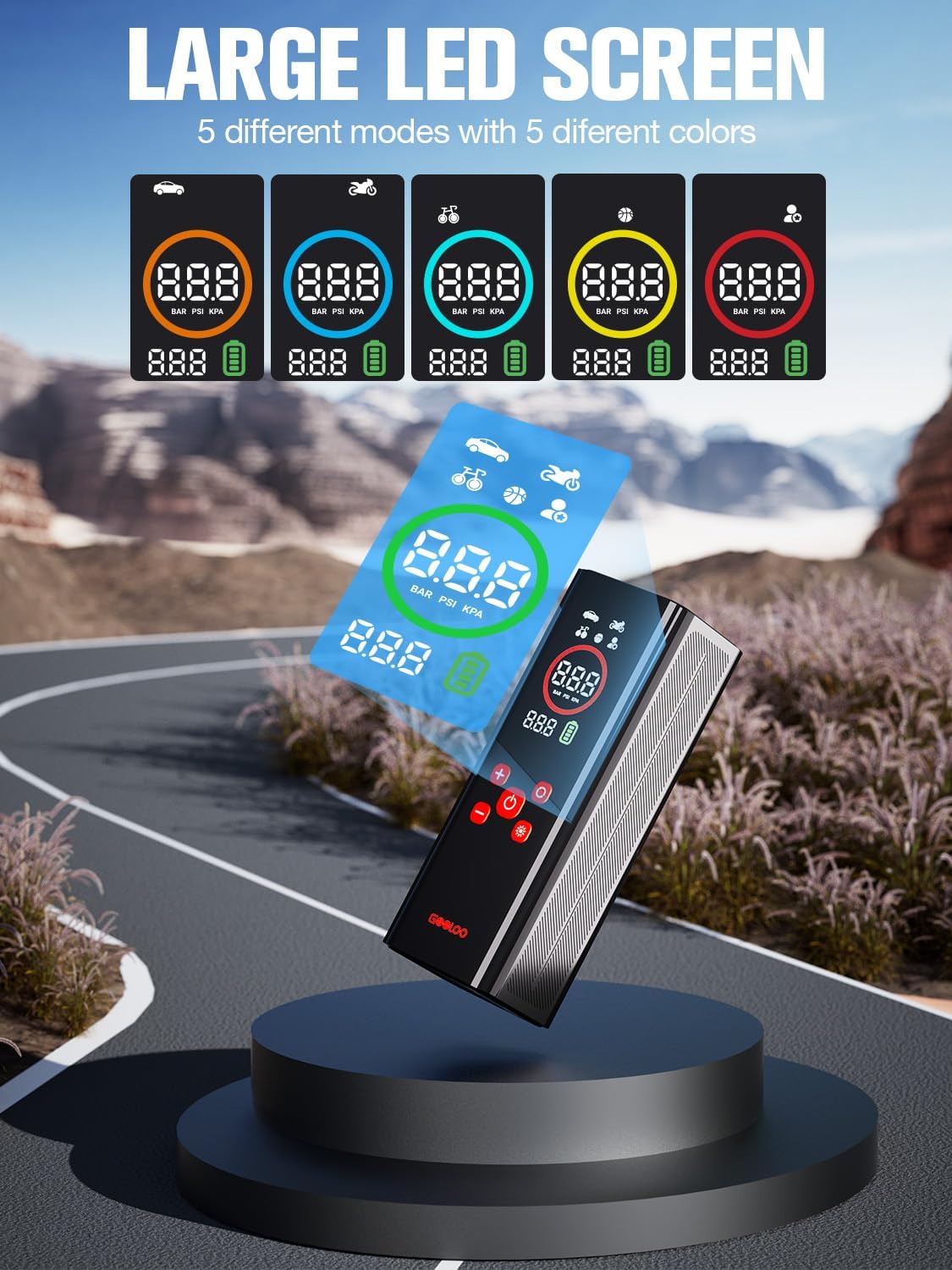 GOOLOO AP150 PRO Tire Inflator Portable Air Compressor, Upgraded UI Color LED Screen & 4X Faster Car Tire Air Pump with Tire Pressure Gauge, 12V Electric Tire Pump with Auto Shut-off for Car,Bike,Ball