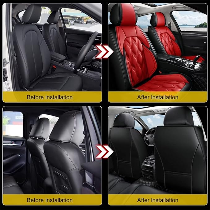 AOMSAZTO Front Seat Covers Fit for Outback 2007-2026 Waterproof Faux Leather Car Seat Cover Compatible with Airbag(2PCS Front, Black&Red)