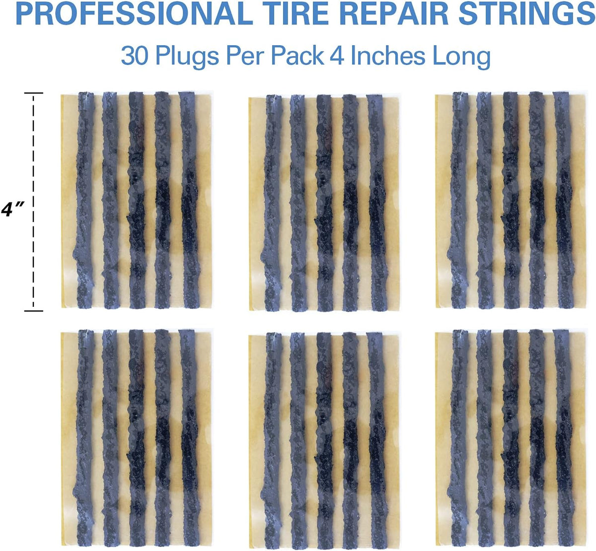CKAuto 30pcs 4" Black Tire Repair Strings, Automotive Tool Tire Repair Plugs for Tubeless Off-Road Tires Car, Bike, ATV, UTV, Wheelbarrow, Mower