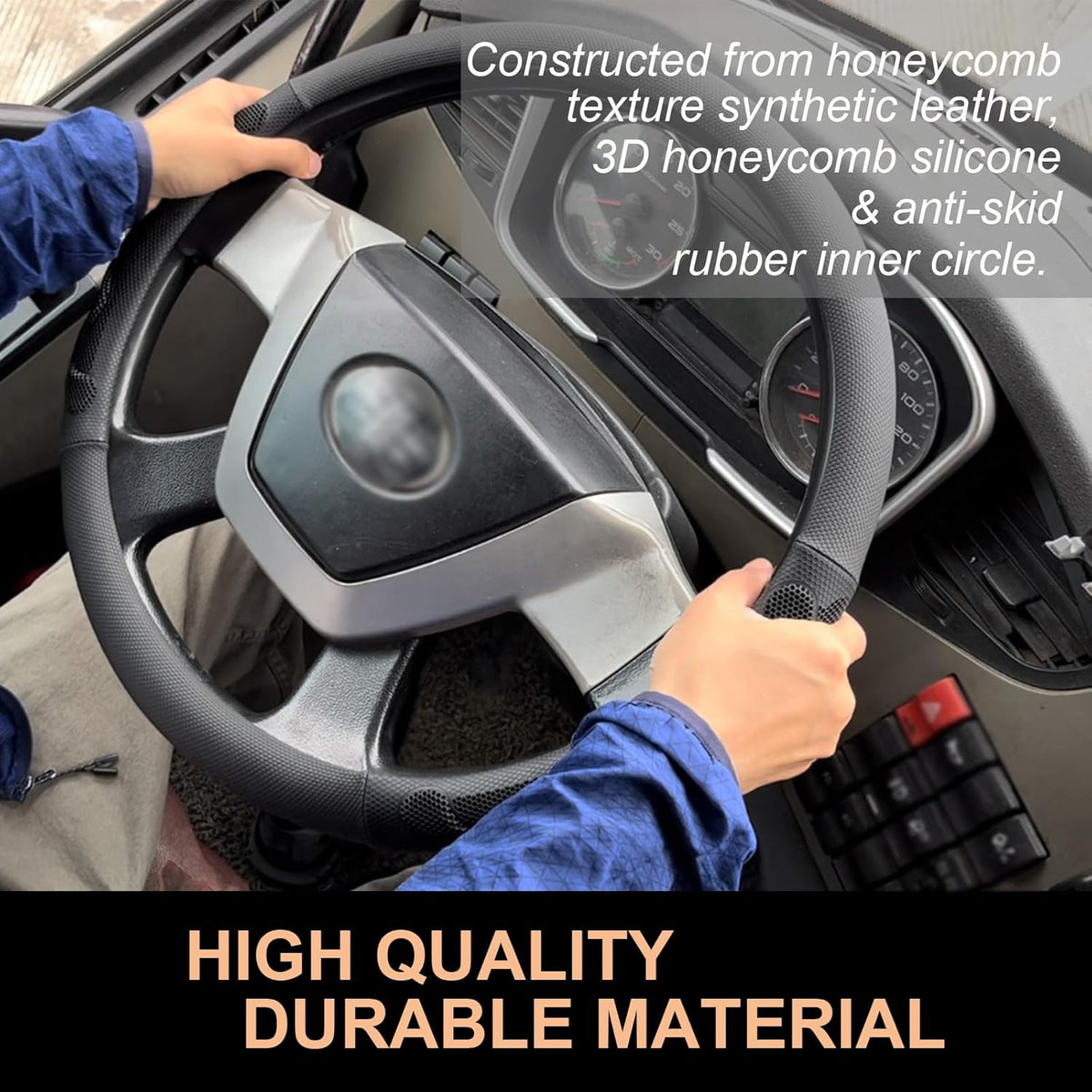 PINCTROT XL Size 17.5-18 Inch Comfy Grip Steering Wheel Cover for Semi Truck, Fits RV, Big Rig Trucker, 18 Wheeler and Classic Cars, Anti-Slip Design 17.5-18 Inch(Silicone Black)