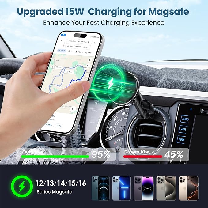 Kaishengyuan Wireless Charger Magnetic Vent Phone Mount Compatible with Tacoma 2016-2023 and 2014-2021 Toyota Tundra, 3rd Gen Tacoma Cell Phone Cradles with 20x Super Strong Magnet Phone Holder
