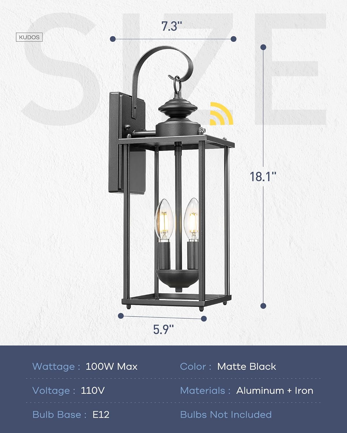 kudos Dusk to Dawn Outdoor Lighting,18.1 inch Light Sensor Porch Lights, Anti-Rust Waterproof Outdoor Wall Light for Patio, Garage, Black with Clear Glass, KDOWL02-BK-L-LC