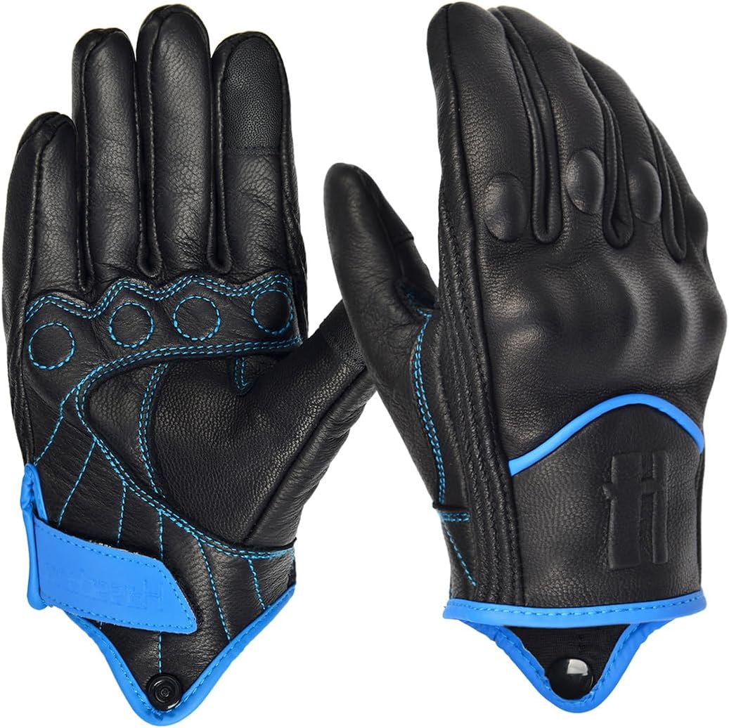 Harssidanzar Leather Motorcycle Gloves for Men Touchscreen GM028