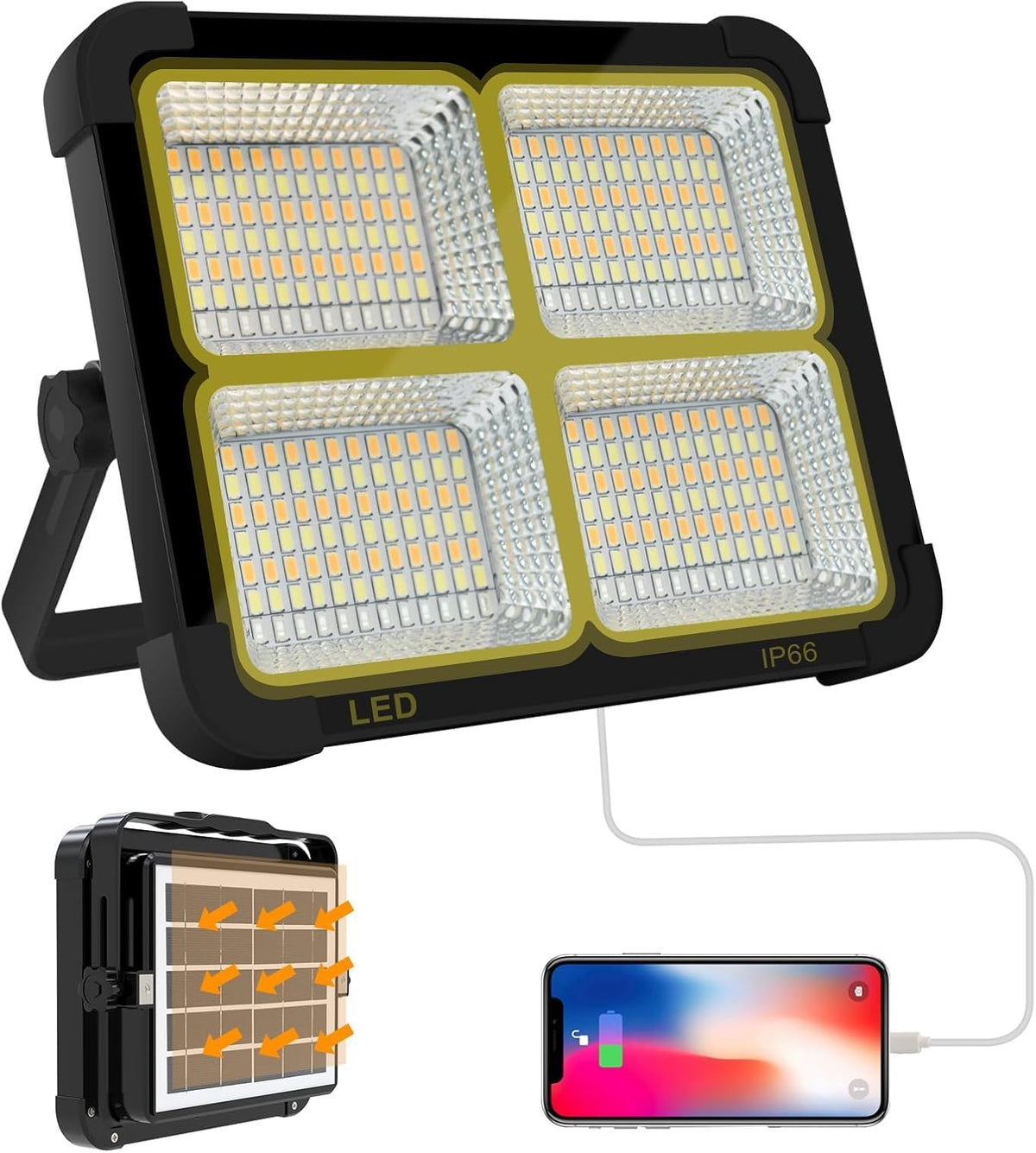 Portable LED Work Solar Light 100W 16500mAh 10000 LM with Stepless Brightness Job Site Battery Rechargeable LED Floor Light for Emergency Worklight for Hurricane (Black)