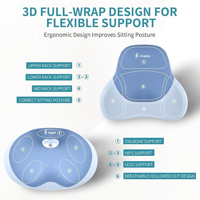 FLORICH Seat Cushion Lumbar Support Pillow for Office Chair, Car Lower Back Support, Ergonomic Desk Chair Pillow for Butt and Back Support of Memory Foam Seat Pad(Blue)
