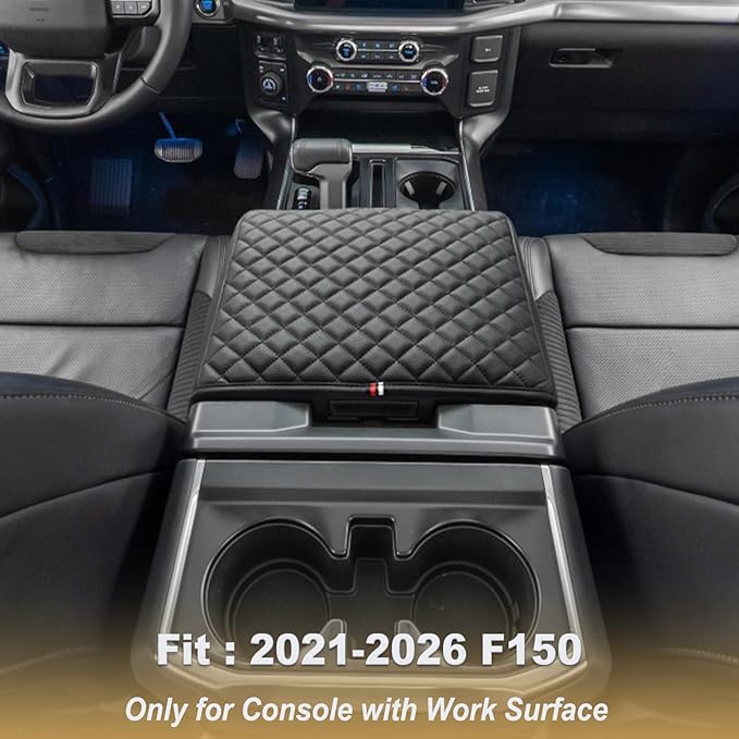 PIMCAR Center Console Cover for 2021-2025 2026 Ford F150, 2022-2026 F150 Lightning Work Surface Console Armrest Cushion Leather Protector Interior Accessories (Only fit for Work Surface Console)