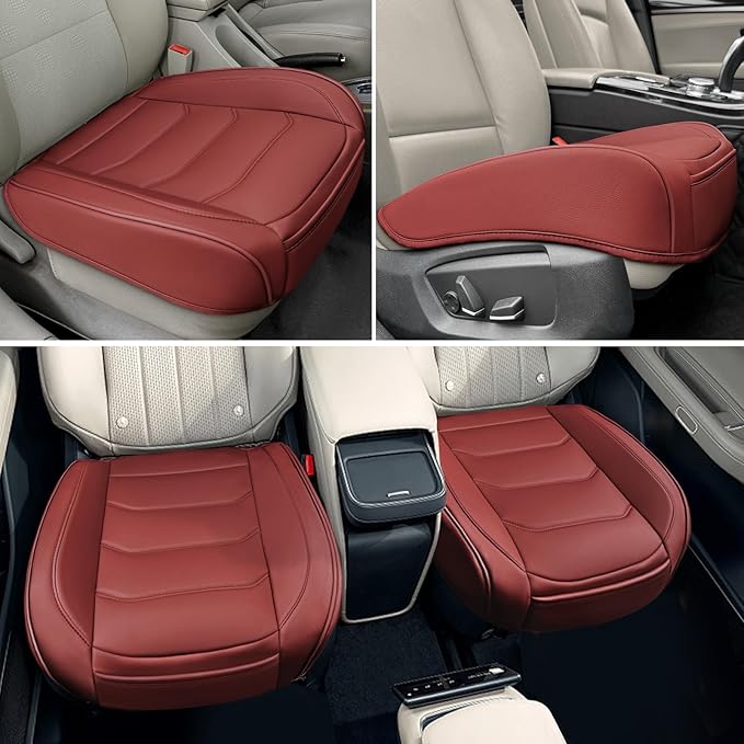 Car Seat Cover for Luxury & Comfort - PU Leather, Anti-Slip, Full Wrap Protection with Storage Pocket for Bottom Cushion - Universal Fit for 95% of Vehicles (Dull-red,1 Piece)