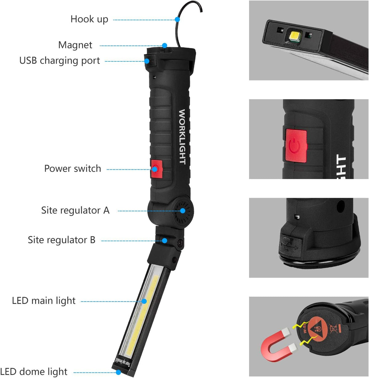 Gifts for Men 3Pack LED Flashlight, Rechargeable Work Lights with Magnetic Base Hook 360°Rotate and 5 Modes Bright LED Flashlight Inspection Light for Car Repair, Grill and Outdoor Use