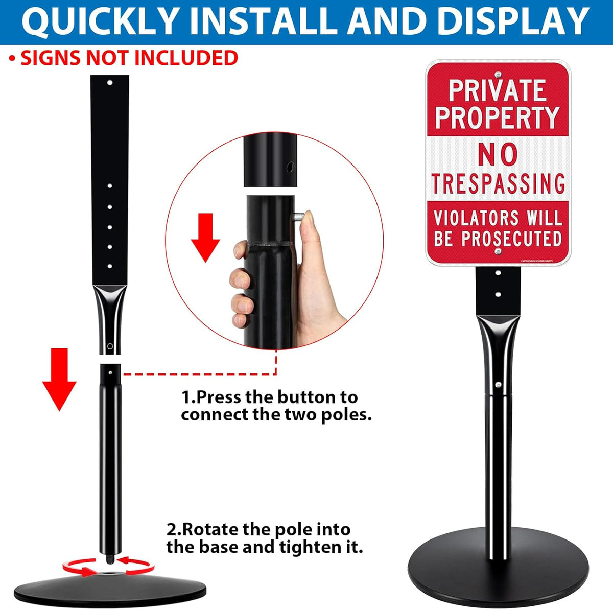 Heavy Duty Parking Sign Post Stand 49", 20lbs Cast Iron Base Sign Post for Outside Sign Holder, Yard Sign Stand, Street Sign Post, Black