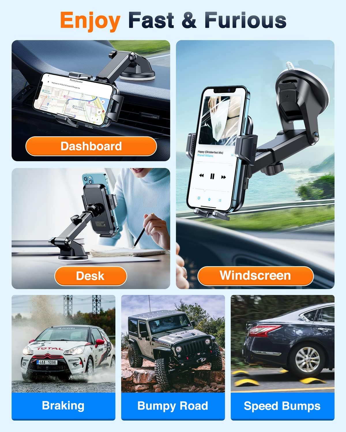 VANMASS True Upgrade [Top Military-Grade] Phone Holders for Your Car [Strongest Suction & Clip] Cell Phone Mount Dashboard Windshield Vent Stand Cradle for iPhone 16 Pro Max 15 14 13 Android, Blue