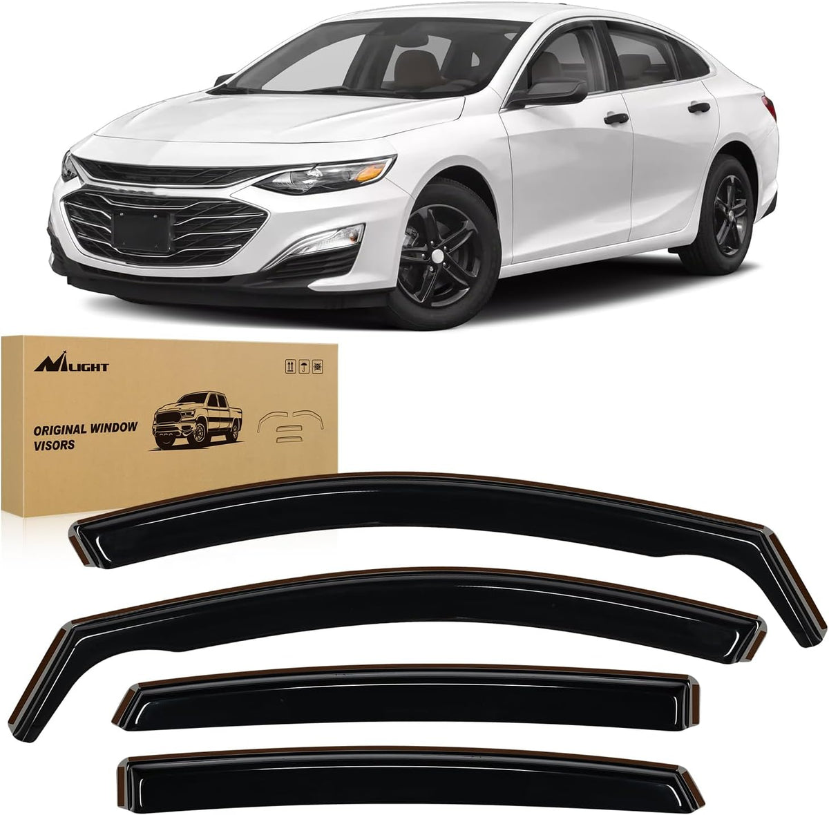 Nilight in-Channel Window Visors for Chevrolet (Chevy) Malibu 2016 2017 2018 2019 2020 2021 2022 2023 2024, Window Rain Guards, Original Window Deflectors-4PCS