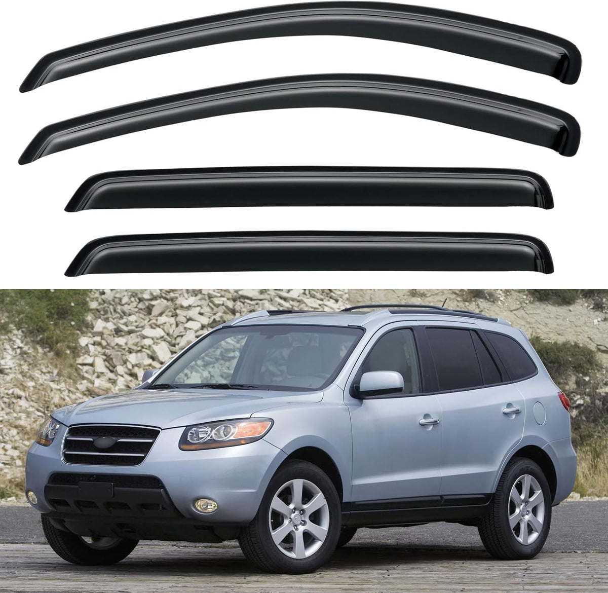 Window Visors Rain Guards for 2007-2012 Hyundai Santa Fe, Out-Channel Window Vent Wind Deflectors Visors Shades for 07-12 Hyundai Santa Fe