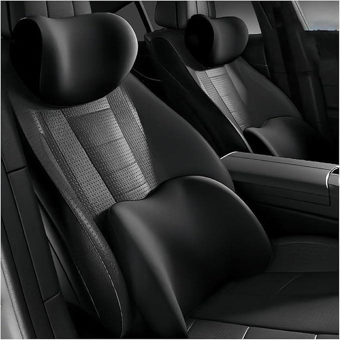 Car Lumbar Support Pillow and Car Neck Pillow Kit for Lexus CT ES GS GX is LC LS LX NX RC RX RZ, Car Seat Neck Back Rest Pillows, Ergonomic Car Seat Headrest & Lumbar Cushion,A Black