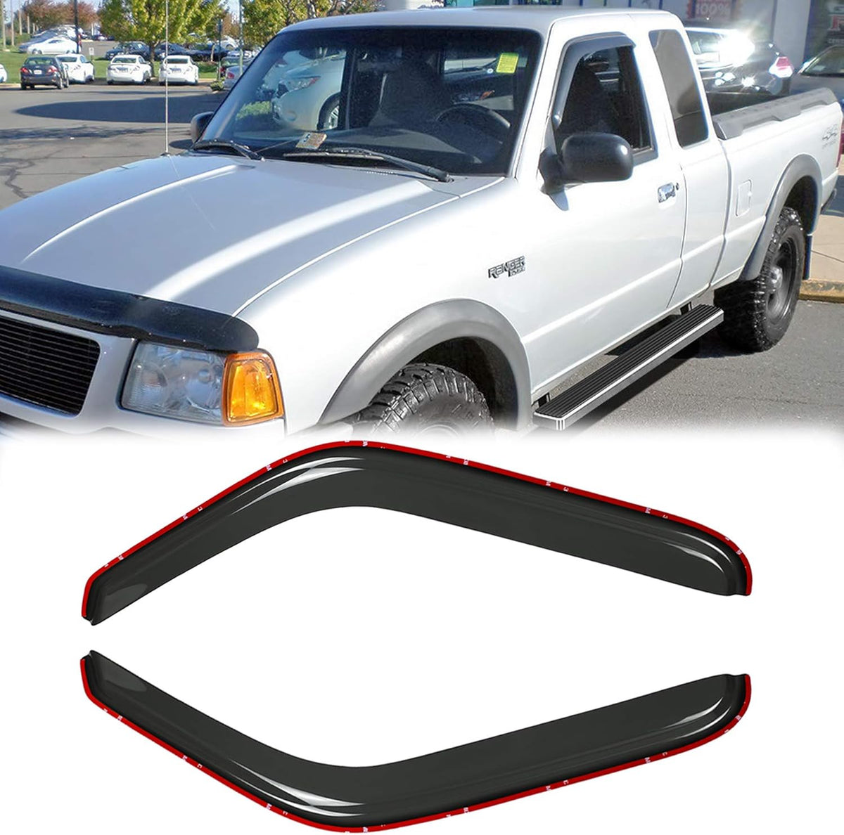2pcs Original Shatterproof Rainproof in Channel Style Sun Rain Guard Durable Side Window Wind Deflectors Dark Smoke Nice Looking Vent Window Visors Compatible with Ford 1993-2011 Ranger 92083