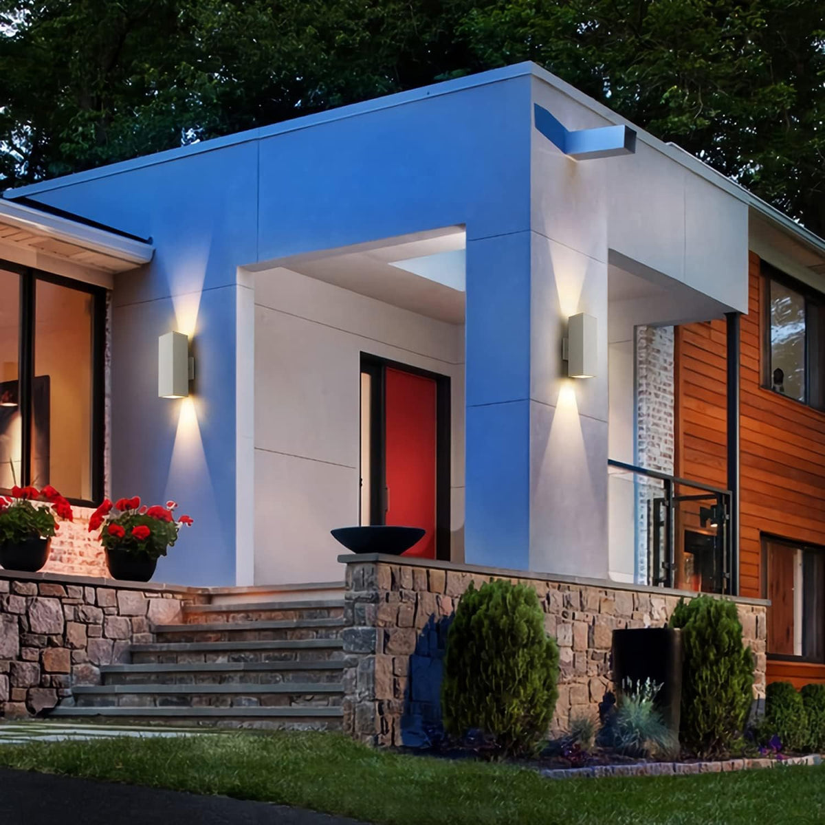 harriet Porch Lights Outdoor Modern - IP64 Waterproof Aluminum and Tempered Glass Cover, 13" Rectangular Up/Down Wall Sconce for Porch, Garage & Patio, Exterior Lighting, White, 2 Pack
