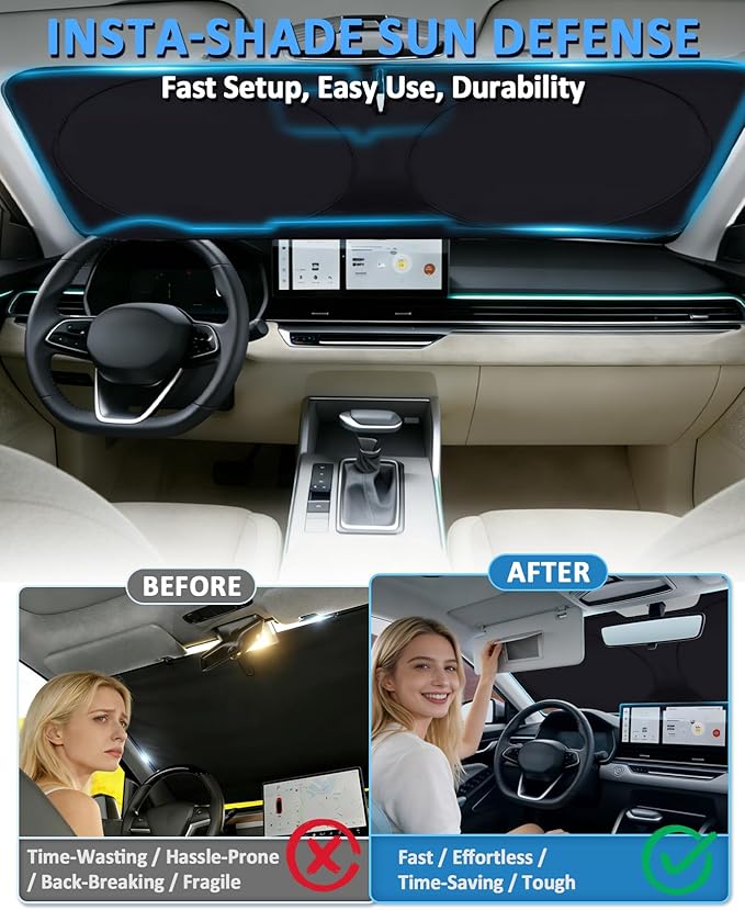 Sun Shade for Malibu Windshield Sunshade Custom fit for Chevrolet Chevy Malibu Accessories 2016-2024 2025 Foldable Front Window Cover Retractable Sun Visor Protector Keep Interior Cool