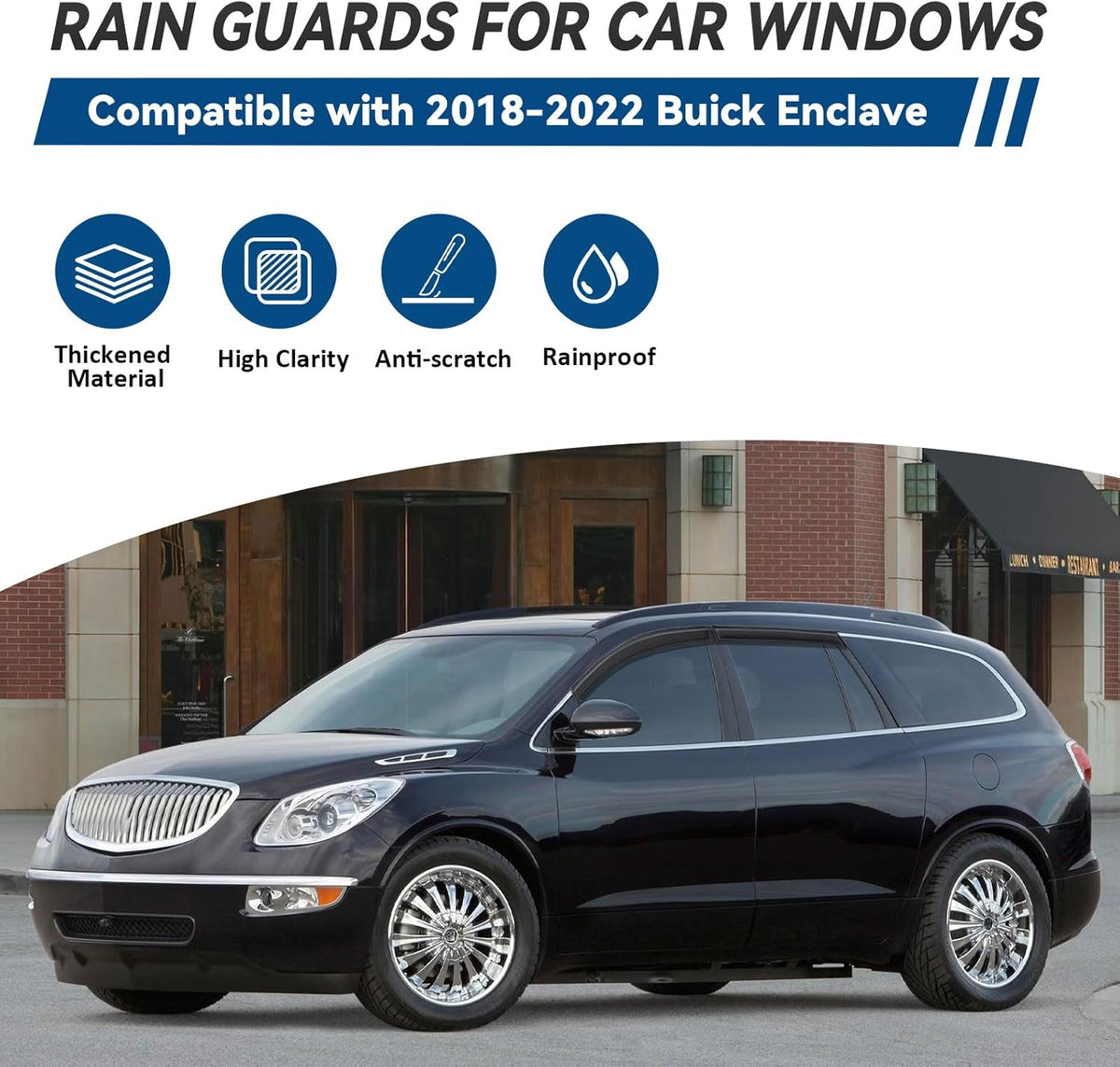 4pcs Front+Rear Smoke Tint Sun/Rain Guard Outside Mount Tape-On Vent Window Visors Compatible with 18-22 Enclave