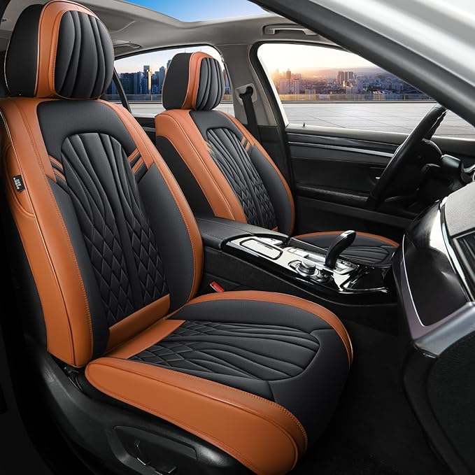 Car Seat Covers Front Seats, Car Seat Protector Waterproof, Car Seat Cushion Nappa Leather, Driver Seat Cover Brown Carseat Cover Universal Fit for Most Cars Brown&Black