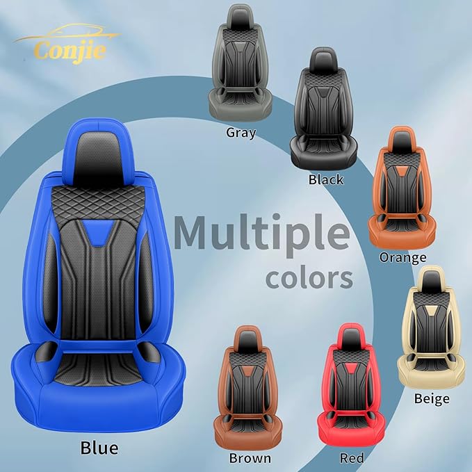 Fit Frontier Car Seat Covers Premium Leather for Nissan Frontier 2009-2025 2026. Waterproof， Breathable, Scratch-Resistant & All-Weather Seat Cushion Protector（Front Seat,Blue&Black