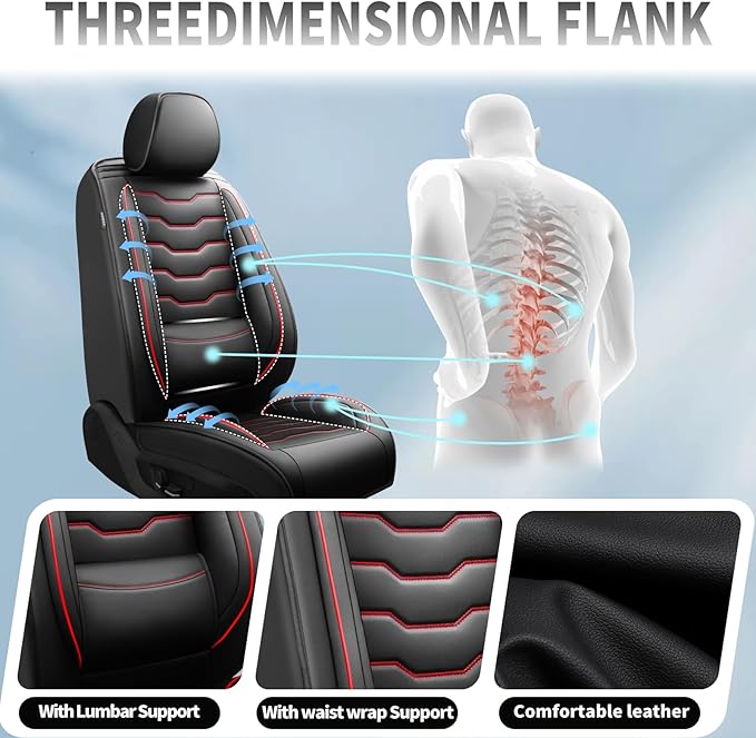 Fit Murano Car Seat Covers Compatible with Nissan Murano 2004-2025 2026 - Premium Leather，Waterproof Breathable，All-Weather Seat Cushion Protecto&Airbag Compatible (2 Front Seat Red Line Black)