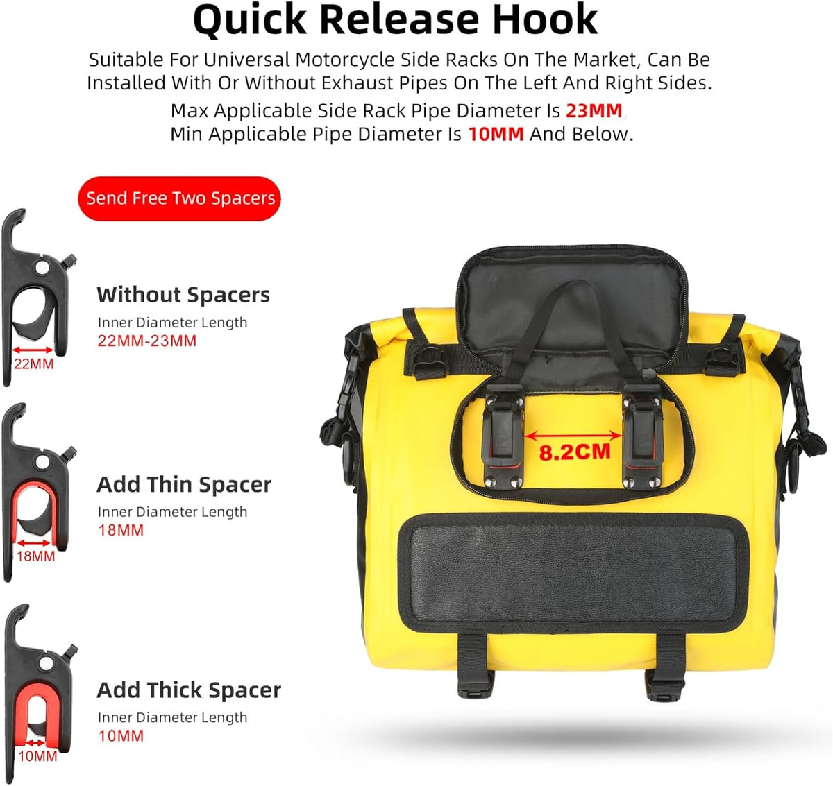 HUNTVP Motorcycle Saddlebags 15L Saddle Bags Motorcycles Single Side Pannier Bag Waterproof Motorcycle Tail Bag Portable Multifunctional Shoulder Bag (Black)
