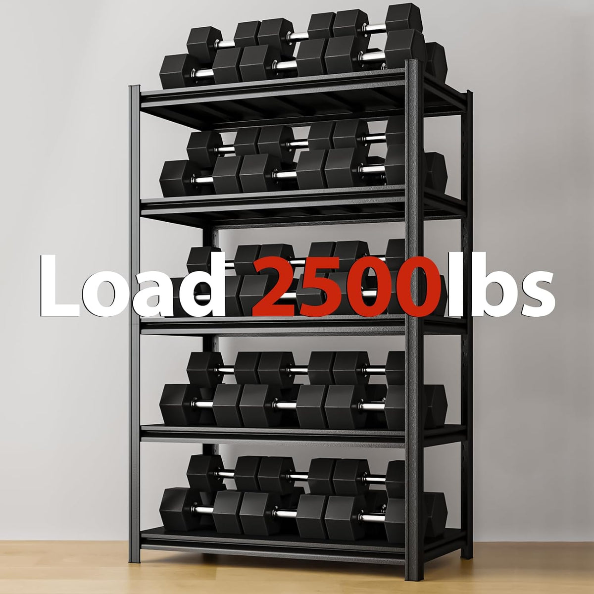 72" H Metal Garage Storage Shelves, 5 Tier Adjustable Shelving Unit for Warehouse, Office, Kitchen, Pantry, Living Room, Laundry Room, 35.43" W x 15.75" D, Load 2500 LBS, Black