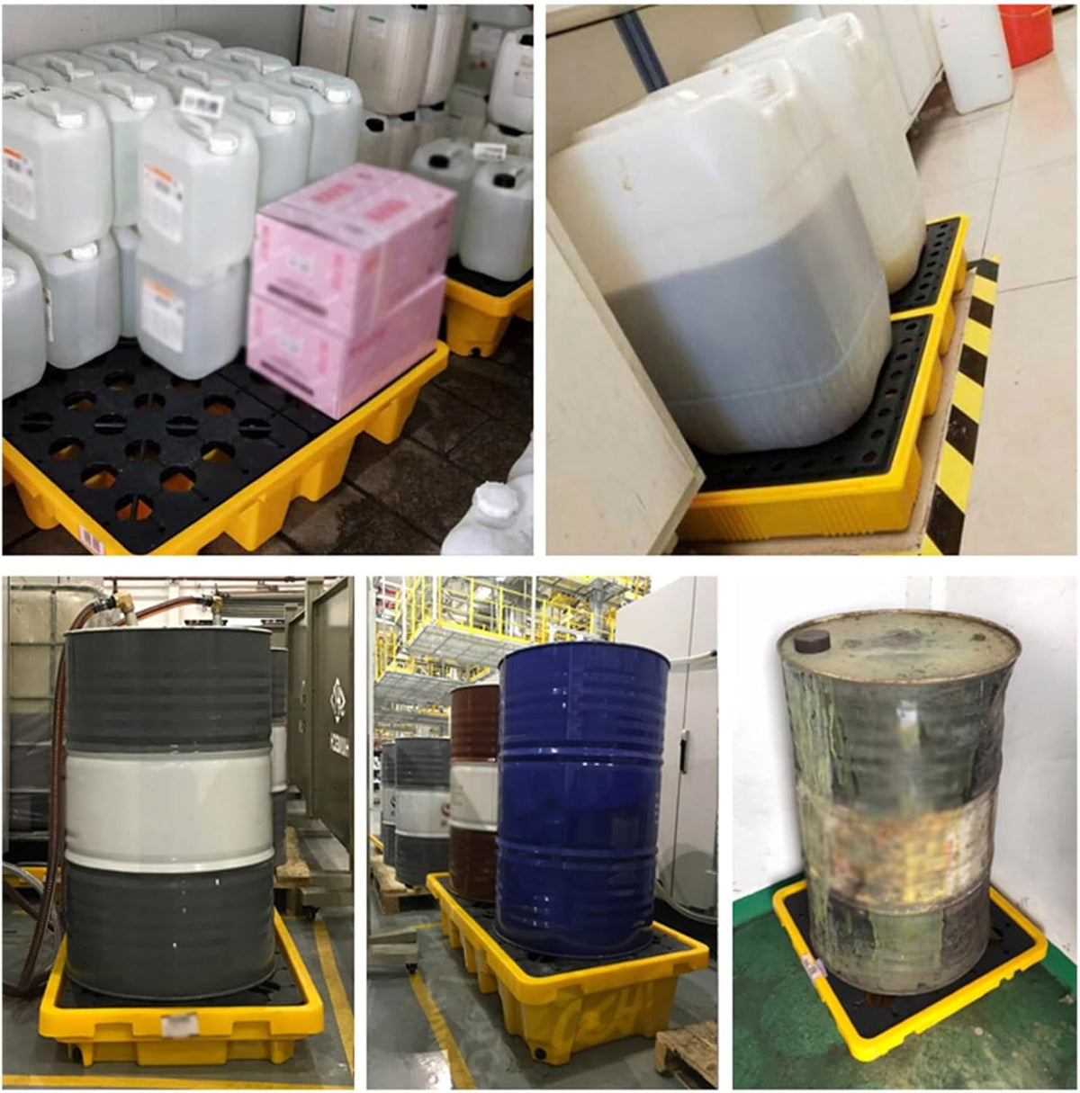 Drum Containment Spill Pallet, Industrial Nestable Oil Drums Leak-Proof Tray, Garage Storage Detachable Anti Slip Polyethylene Platform with Drain (Color : Yellow-1 Pack, Size : 19.3"x14"x3.