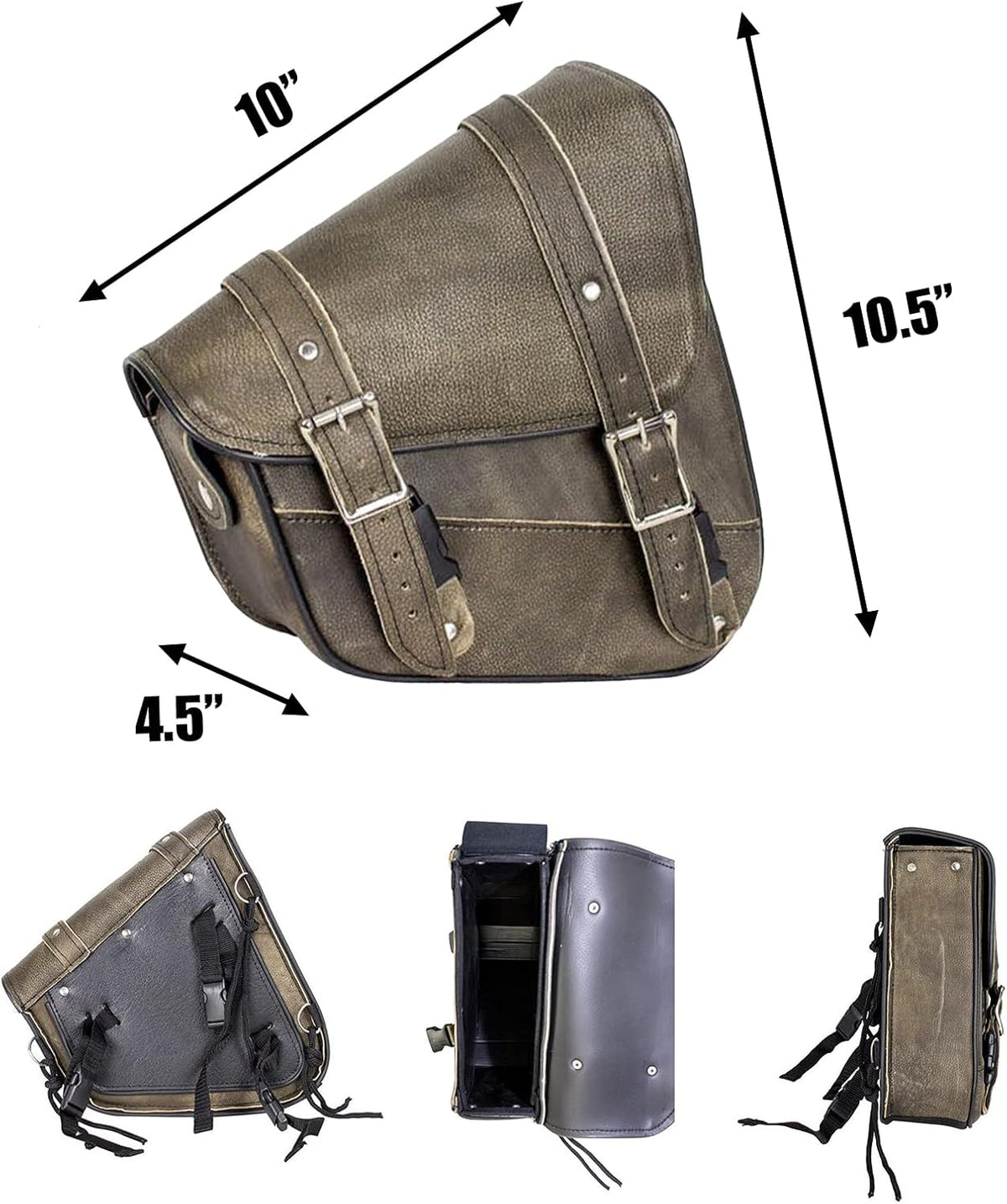GARGOYLE BELLS Premium Naked Leather Swing Arm Bag For Motorcycle Left Side Solo Bags Saddle Bags For Softails Choppers (Style-1, Brown)