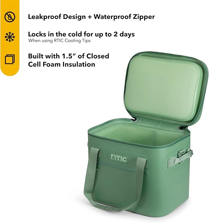 RTIC Ultra-Tough Soft Cooler 30 Can, Insulated Bag Portable Ice Chest Box for Lunch, Beach, Drink, Beverage, Travel, Camping, Picnic, Car, Trips, Floating Cooler Leak-Proof with Zipper