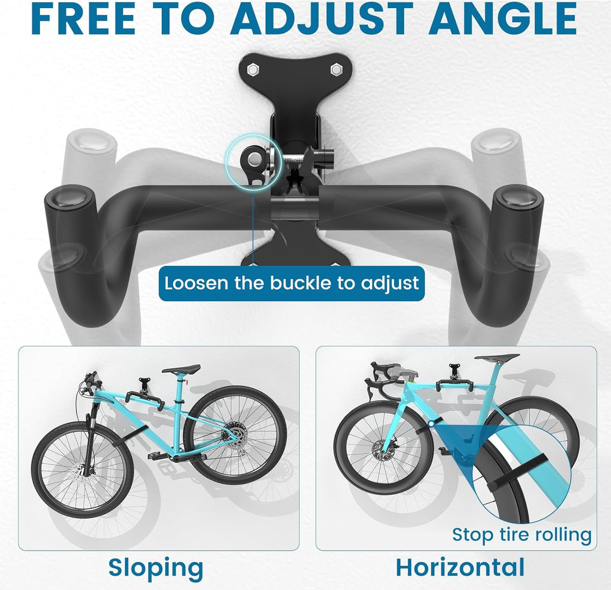 Bike Wall Mount - [1 Pack] EVA Foam Padded up to 48.5 lbs, Carbon Steel, Valve Mechanism, Heavy-Duty Adjustable Bike Wall Hanger for Road, Mountain and Hybrid Bikes, Garage & Apartment