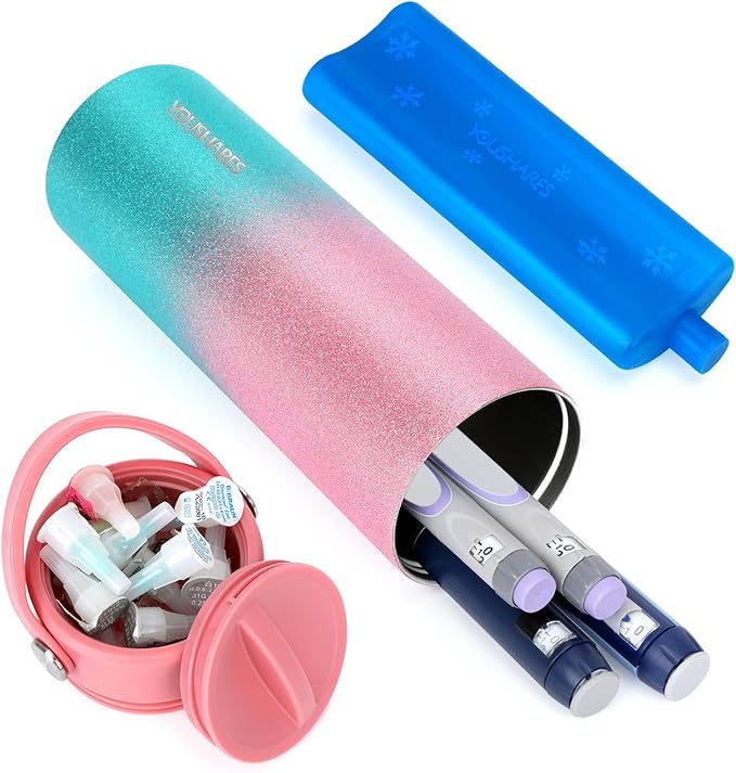 YOUSHARES Insulin Cooler Travel Case - 48H Non-Electric Cooling Bottle with TSA Approved Ice Pack, Diabetic Medication Pen Vials Refrigerator, Medical Carry Case Portable for 1–5 EpiPens