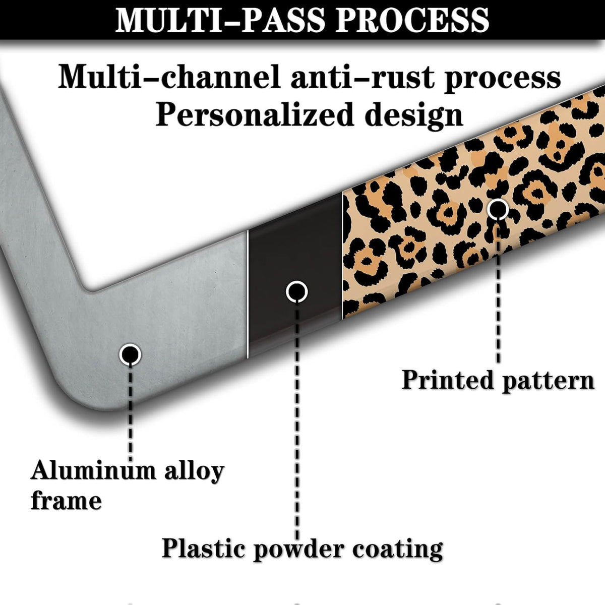 License Plate Frames Leopard Print Fun License Plate Frame Protector Cute Cheetah Texture Aluminum Metal Car Accessory 2 Pack with Screw Covers Set