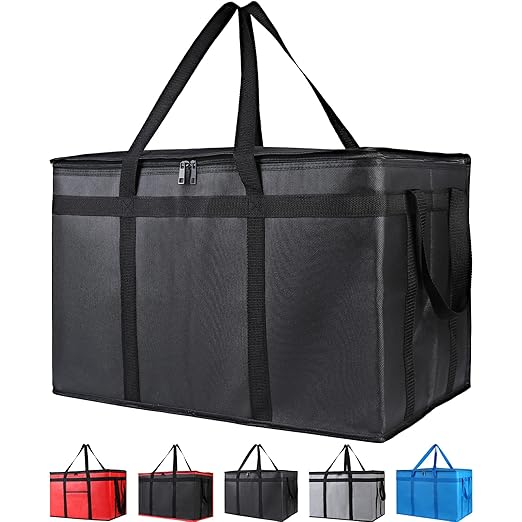 Bodaon 10-Pack Insulated Food Delivery Bag for Hot and Cold Meal, XXX-Large Cooler/Thermal Bags, Grocery Tote Insulation Bag for Catering, Pizza Warmer, Black