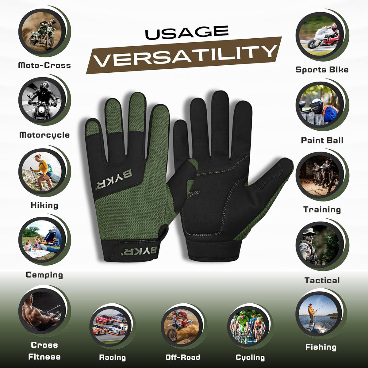 BYKR All-Weather Motorcycle Gloves for Men & Women – Protection for Dirt Bike, BMX, MX, and ATV Riding