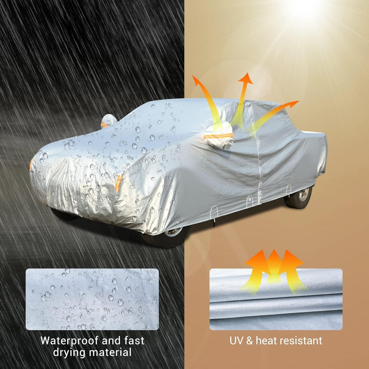 Tecoom Truck Cover Waterproof All Weather, 3 Layers Full Pickup Cover, Fleece Lining Outdoor Cover with Zipper Door/Lock for Snow Rain Protection, Universal Fit Regular/Extended/supercrew Cab