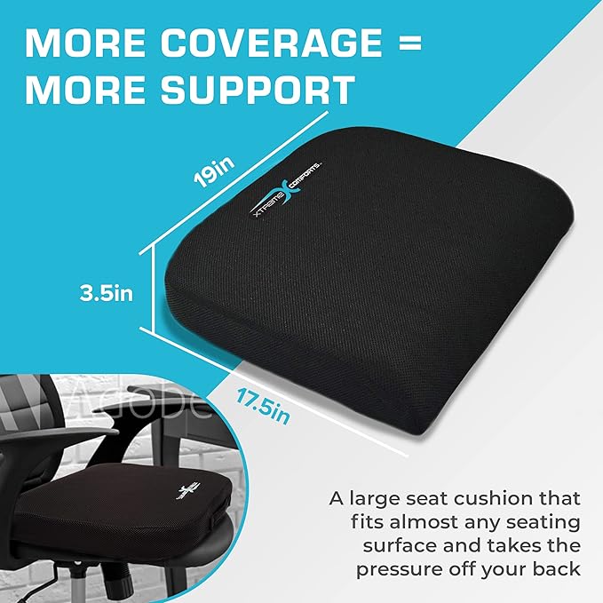 Xtreme Comforts Seat Cushions | Office Chair Cushions for Desk, Car, Wheelchair| Ergonomic Memory Foam Seat Cushion for Support & Comfort | Helps Improve Sitting Posture for Work & Body Relief (1 Pc)