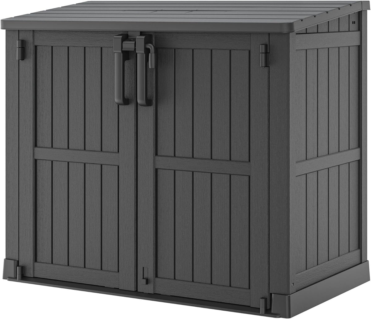 Outdoor Storage Shed 36 Cu. Ft. Resin Garden Horizontal Storage Large Capacity Weather Resistant Storage Box, Lockable Resin Waterproof Shed for Garbage Cans, Garden Tools