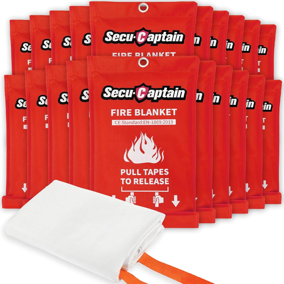 SecuCaptain Emergency Fire Blanket for Home and Kitchen - 20 Pack 40"x40" Flame Suppression Fiberglass Fire Blankets for House Camping Car Warehouse Office Emergency Survival Safety